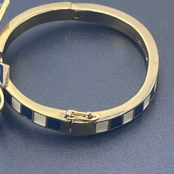 Kate Spade New York Blue White Striped Ribbon Bow Nautical Bangle Bracelet - Picture 6 of 8